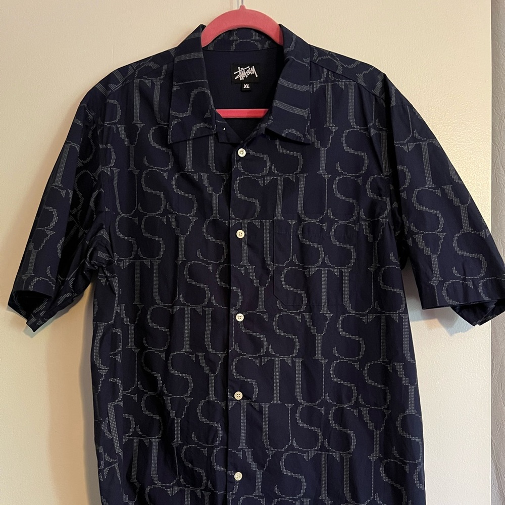 Stussy mens dress shirt, Navy Blue